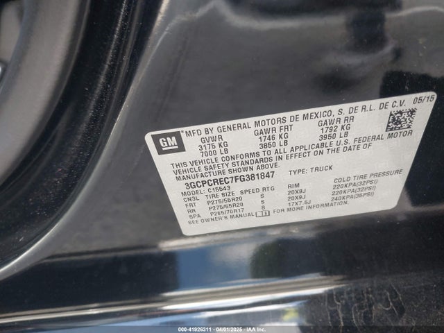 3GCPCREC7FG381847 Chevrolet Silverado 1500 1lt