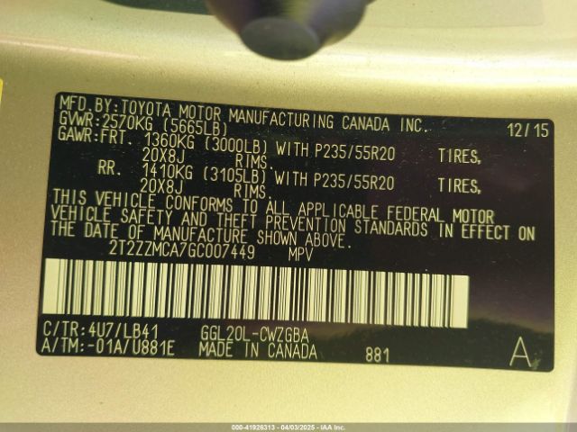 2T2ZZMCA7GC007449 Lexus RX 350