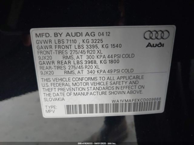 2012 AUDI Q7 WA1VMAFEXCD009668 Photo 8