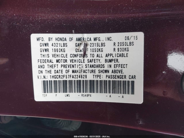 1HGCR2F57FA224629 Honda k24w1
