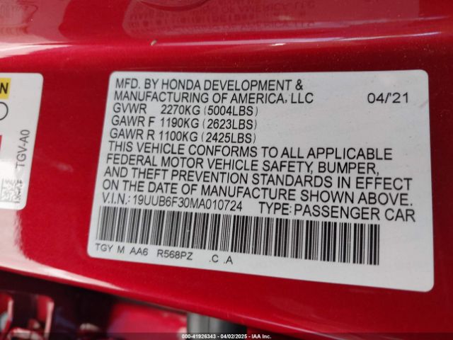 19UUB6F30MA010724 Acura Tlx Standard