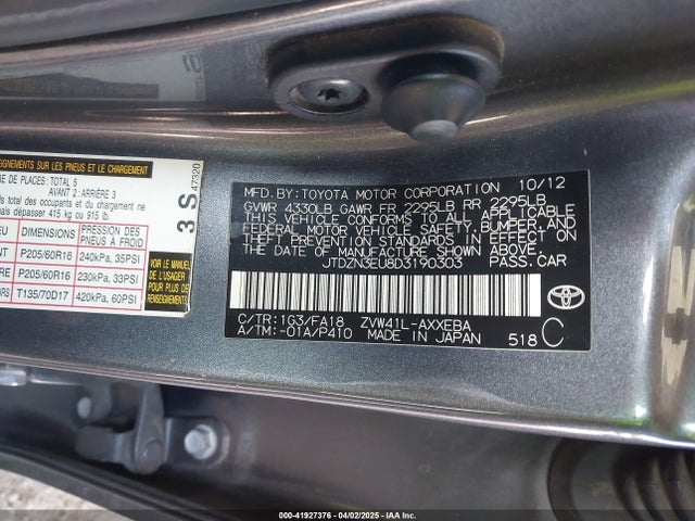 Aukcja sprzedaży 2013 Toyota Prius V Three, vin: JTDZN3EU8D3190303, numer aukcji: 41927376