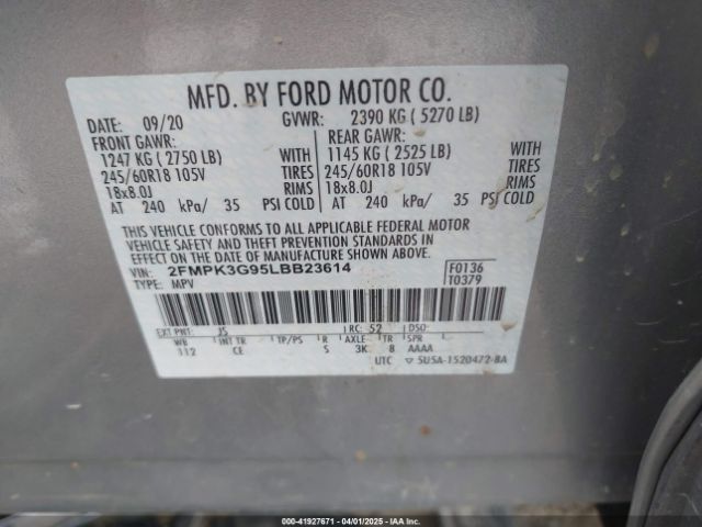 2FMPK3G95LBB23614 Ford EDGE SE