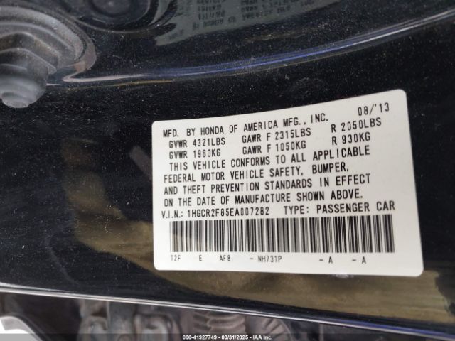 1HGCR2F85EA007282 Honda Accord Ex-l