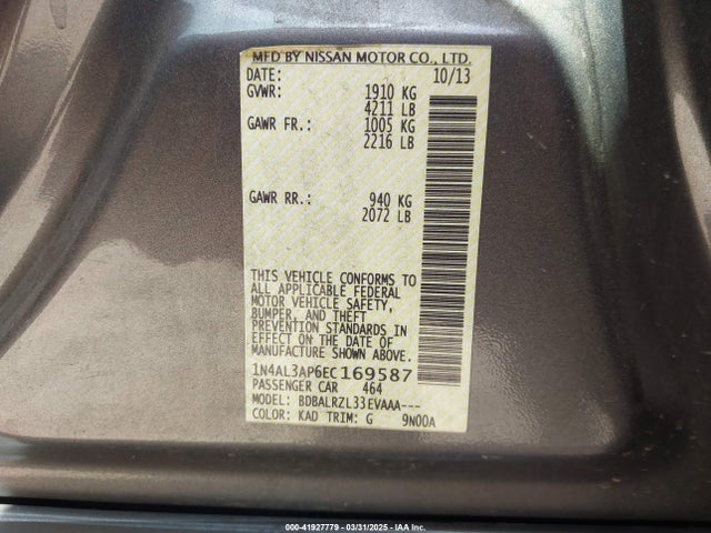 Nissan Altima 2.5 S 2014 1N4AL3AP6EC169587 Image 9