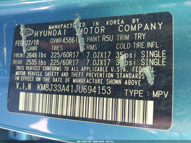 KM8J33A41JU694153 Hyundai TUCSON SEL