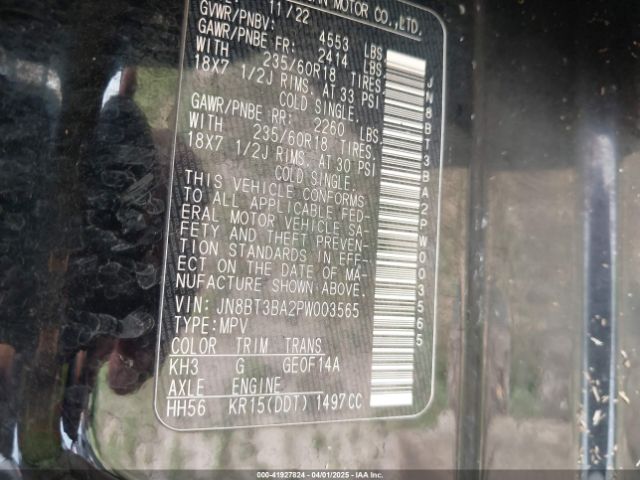 JN8BT3BA2PW003565 Nissan Rogue Sv Fwd