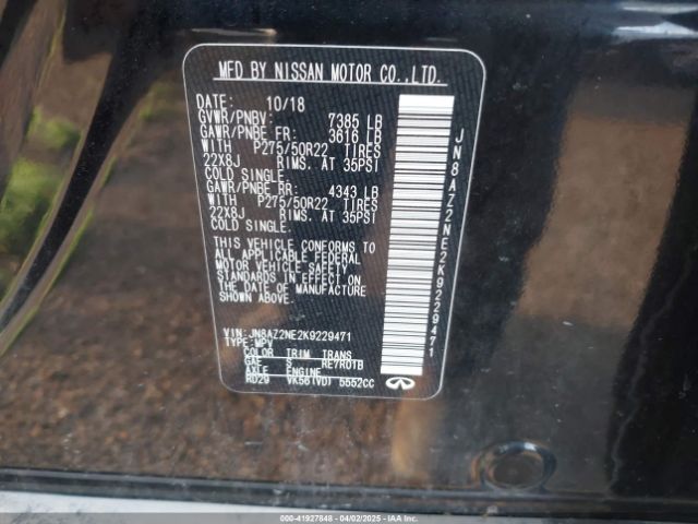 JN8AZ2NE2K9229471 Infiniti QX80 LUXE