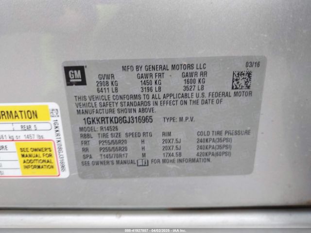 1GKKRTKD8GJ316965 GMC Acadia Denali