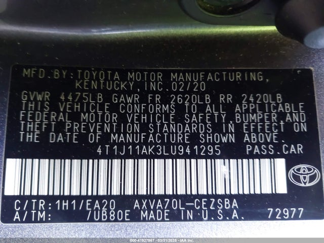 4T1J11AK3LU941295 Toyota CAMRY SE