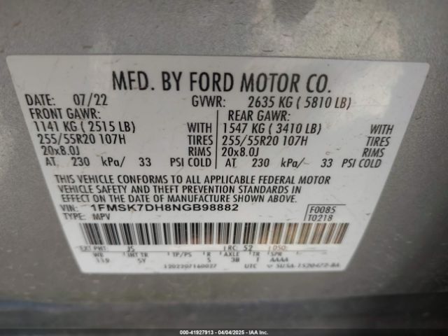 1FMSK7DH8NGB98882 Ford EXPLORER XLT