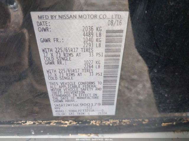 5N1AT2MT5GC900179 Nissan ROGUE S