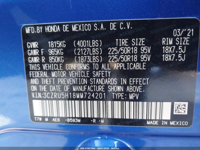 3CZRU5H18MM724201 Honda Hr-v 2wd Sport