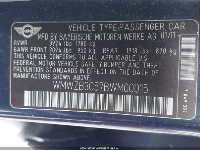 2011 MINI COOPER COUNTRYMAN WMWZB3C57BWM00015 Photo 8