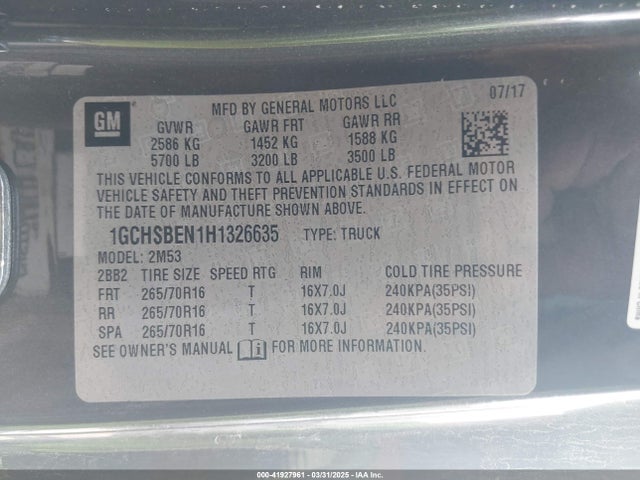 1GCHSBEN1H1326635 Chevrolet Colorado Wt