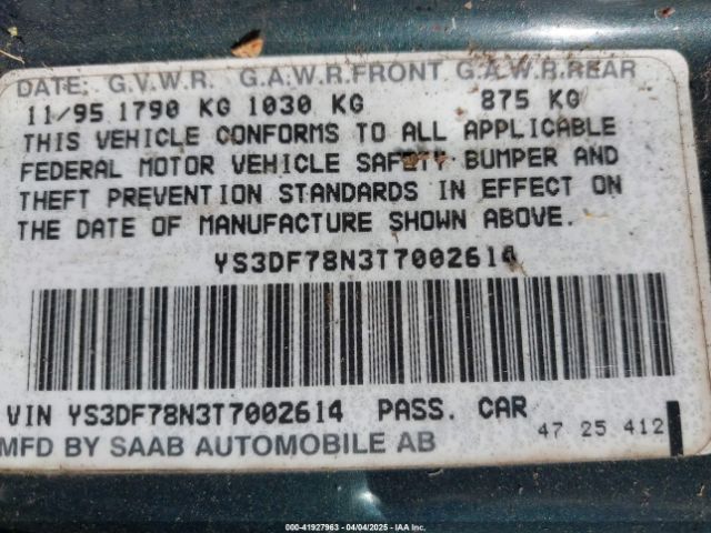 1996 SAAB 900 YS3DF78N3T7002614 Photo 8