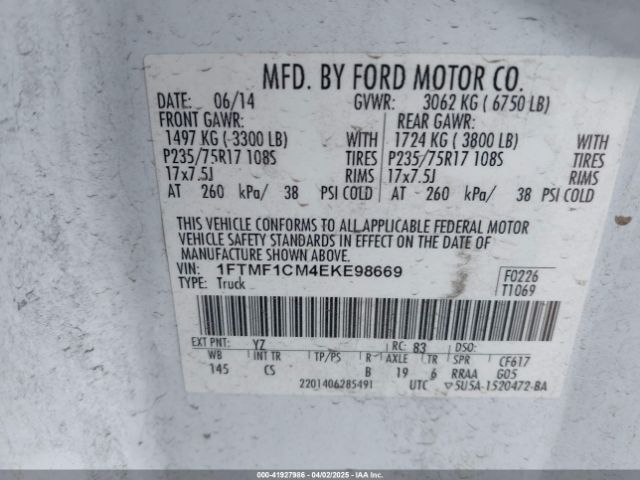 2014 FORD F-150 1FTMF1CM4EKE98669 Photo 8