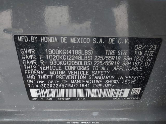 3CZRZ2H57RM721641 Honda Hr-v Awd Sport/awd Sport W/o Bsi