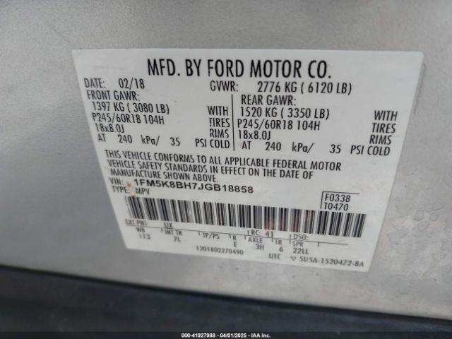 1FM5K8BH7JGB18858 Ford Explorer