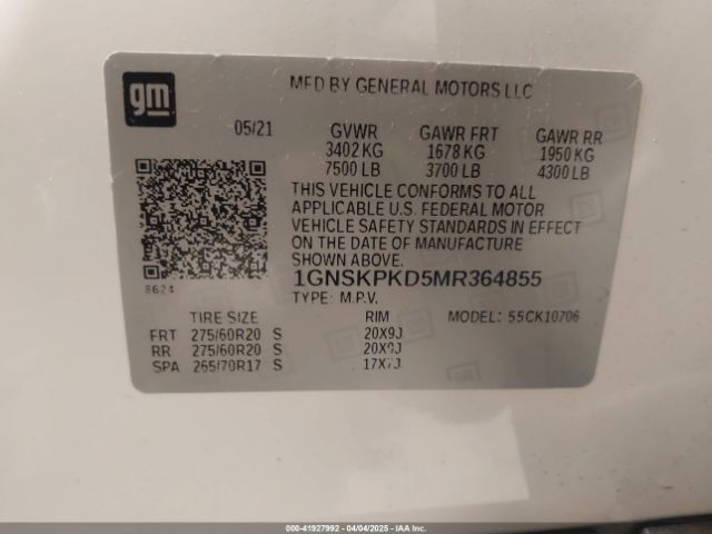 1GNSKPKD5MR364855 Chevrolet Tahoe 4wd Z71