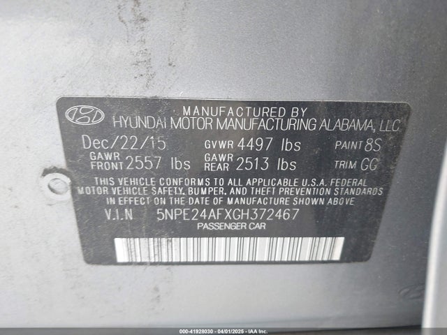 Hyundai SONATA SE 2016 5NPE24AFXGH372467 Image 9