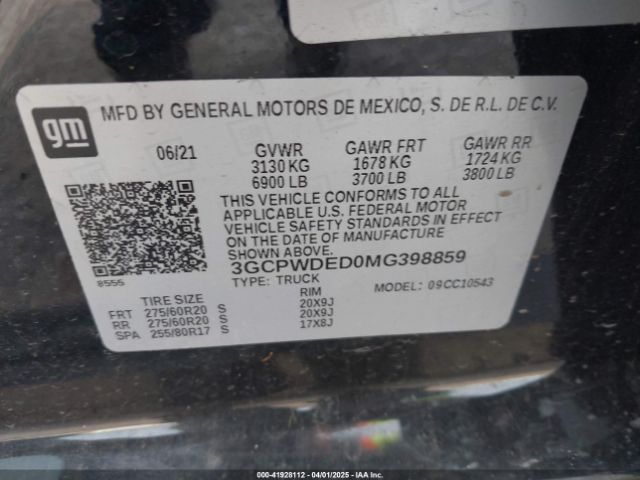 3GCPWDED0MG398859 Chevrolet Silverado 1500 2wd  Short Bed Rst