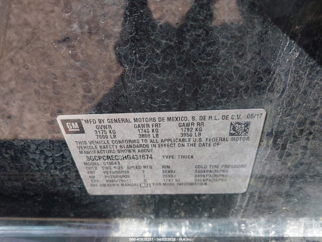 3GCPCREC8HG431674 Chevrolet Silverado 1500 1lt