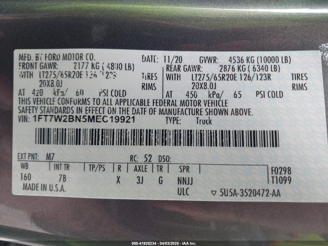 1FT7W2BN5MEC19921 Ford F-250 Platinum