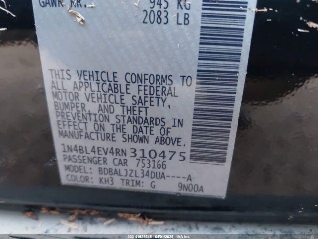 1N4BL4EV4RN310475 Nissan Altima Sl Fwd