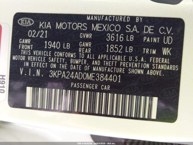 3KPA24AD0ME384401 KIA RIO S