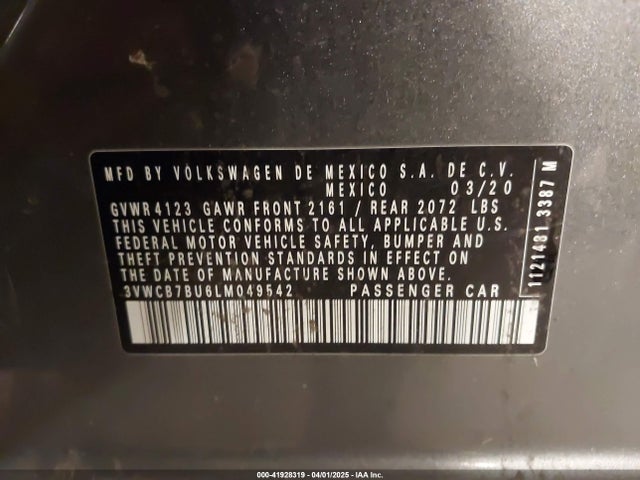 3VWCB7BU6LM049542 Volkswagen Jetta 1.4t R-line/1.4t S/1.4t Se