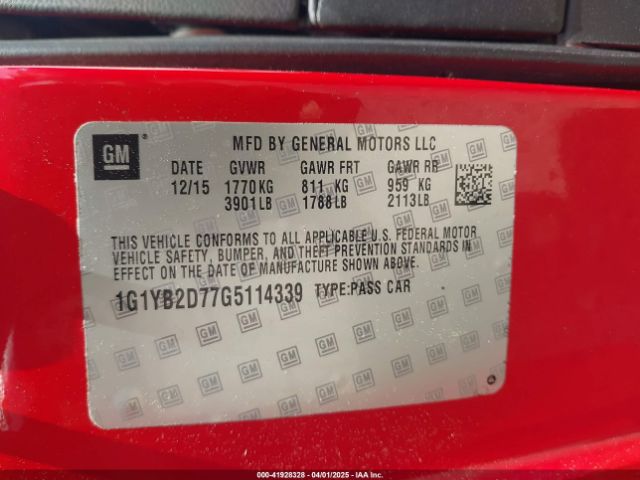 1G1YB2D77G5114339 Chevrolet CORVETTE STINGRAY
