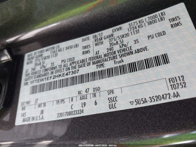 1FTEW1EF2HKE47307 Ford F-150 Xlt