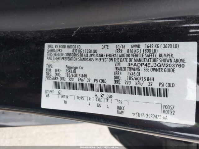 3FADP4EJ3GM203760 Ford FIESTA SE