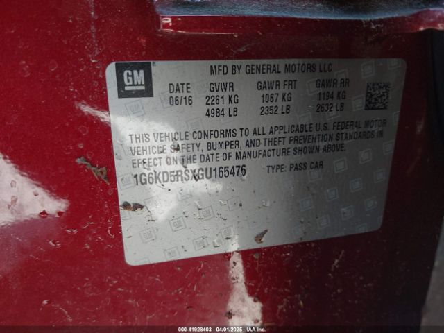 1G6KD5RSXGU165476 Cadillac CT6 LUXURY