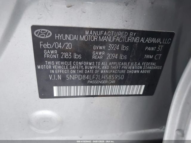 5NPD84LF2LH585950 Hyundai ELANTRA SEL