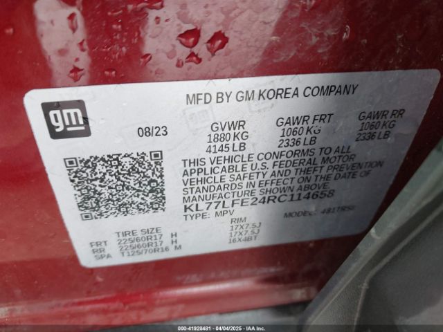 KL77LFE24RC114658 Chevrolet Trax Fwd Sp