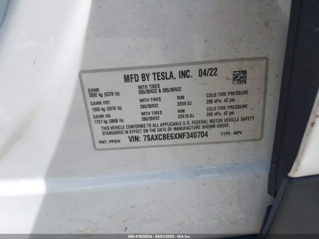 7SAXCBE6XNF340704 Tesla Model X Plaid Tri Motor All-wheel Drive