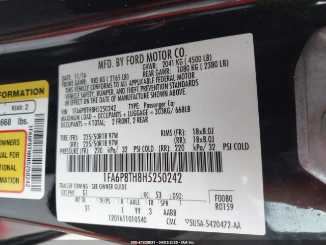 1FA6P8TH8H5250242 Ford Mustang Ecoboost