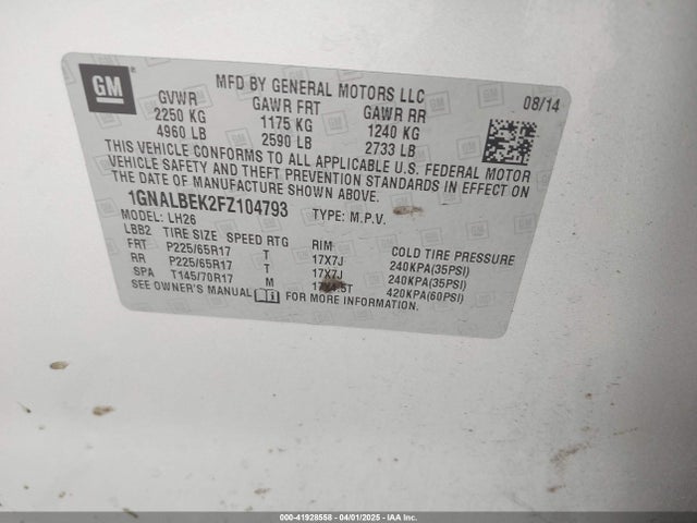1GNALBEK2FZ104793 Chevrolet EQUINOX 1LT
