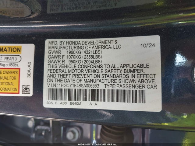1HGCY1F48SA006553 Honda ACCORD SE