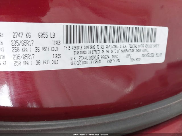 2C4RC1AGXLR102674 Chrysler Voyager L
