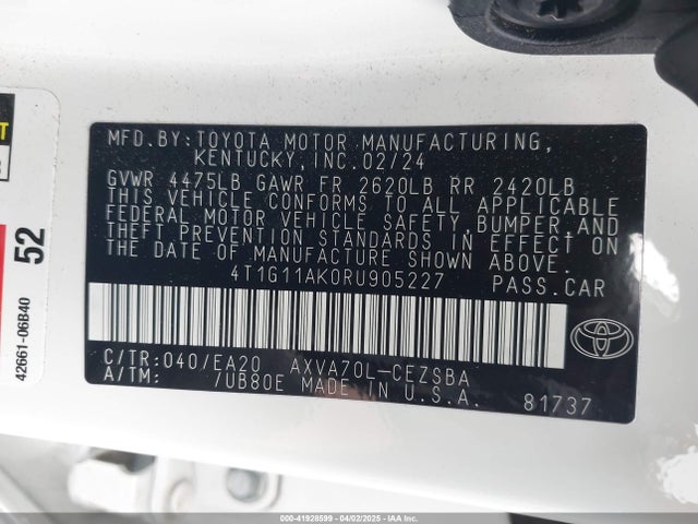 4T1G11AK0RU905227 Toyota CAMRY SE