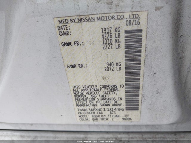 1N4AL3APXHC110496 Nissan Altima 2.5 Sr