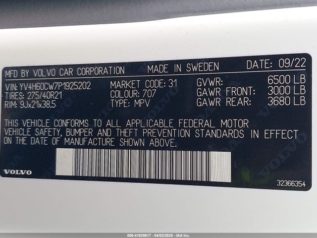 YV4H60CW7P1925202 Volvo Xc90 Recharge Plug-in Hybrid T8 Plus Dark Theme 7-seater
