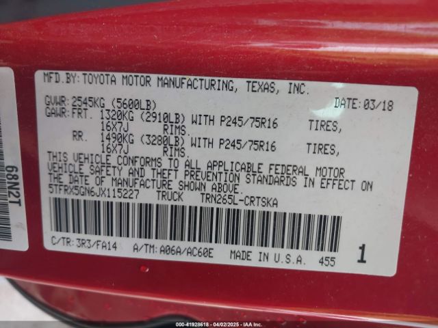 5TFRX5GN6JX115227 Toyota Tacoma Sr