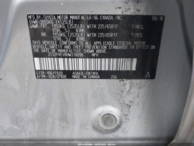 2T3ZFREV8HW318096 Toyota RAV4 LE