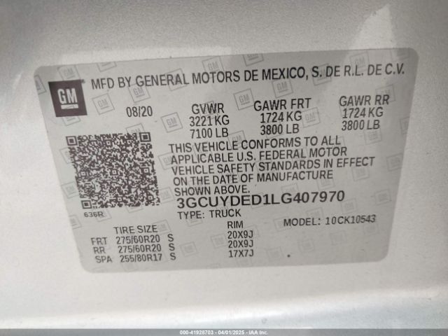3GCUYDED1LG407970 Chevrolet Silverado 1500