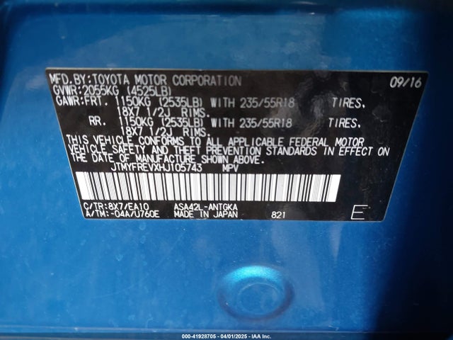 JTMYFREVXHJ105743 Toyota Rav4 Limited