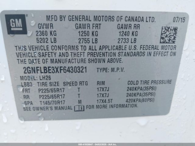 2GNFLBE3XF6430321 Chevrolet EQUINOX 1LT